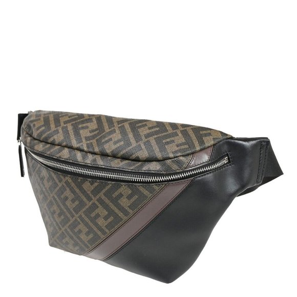 Auth FENDI Logo Zucca Diagonal Belt Shoulder Bag PVC Leather Brown - Picture 2 of 16